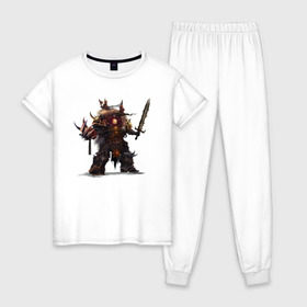 Женская пижама хлопок с принтом Warhammer 40 000 Сhaos , 100% хлопок | брюки и футболка прямого кроя, без карманов, на брюках мягкая резинка на поясе и по низу штанин | warhammer 40 000 сhaos