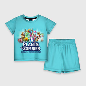 Детский костюм с шортами 3D с принтом Plants vs. Zombies ,  |  | battle | game | plants vs zombies | plants vs zombies battle for neighborville | zombie | битва | битва за нейборвиль | зомби | игра | надпись | растения | растения против зомби