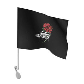 Флаг для автомобиля с принтом Рука скелета с розой , 100% полиэстер | Размер: 30*21 см | core | hand | hardcore | skeleton | tatoo | роза | романтика | рука | скелет | тату | цветок | черный фон