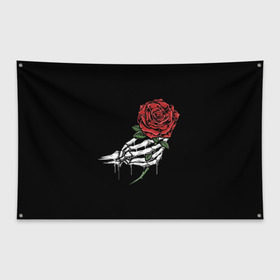 Флаг-баннер с принтом Рука скелета с розой , 100% полиэстер | размер 67 х 109 см, плотность ткани — 95 г/м2; по краям флага есть четыре люверса для крепления | core | hand | hardcore | skeleton | tatoo | роза | романтика | рука | скелет | тату | цветок | черный фон