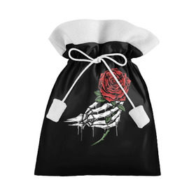 Подарочный 3D мешок с принтом Рука скелета с розой , 100% полиэстер | Размер: 29*39 см | core | hand | hardcore | skeleton | tatoo | роза | романтика | рука | скелет | тату | цветок | черный фон