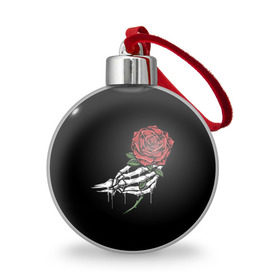 Ёлочный шар с принтом Рука скелета с розой , Пластик | Диаметр: 77 мм | core | hand | hardcore | skeleton | tatoo | роза | романтика | рука | скелет | тату | цветок | черный фон