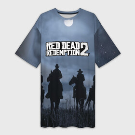 Платье-футболка 3D с принтом RED DEAD REDEMPTION ,  |  | Тематика изображения на принте: arthur morgan | cowboy | online | red dead online | red dead redemption 2 | rockstar games | wild west | артур морган | бандит | вестерн | винтовка | дикий запад | ковбой | рокстар