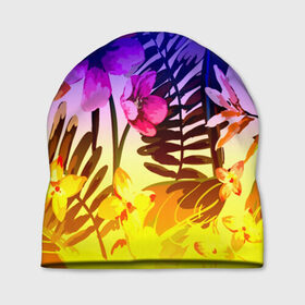 Шапка 3D с принтом FLOWER NEON , 100% полиэстер | универсальный размер, печать по всей поверхности изделия | bright | colorful | neon | retro | vintage | винтаж | неон | неоновые | пальмы | ретро | ретро неон | тропики | тропические листья