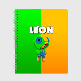 Тетрадь с принтом BRAWL STARS LEON , 100% бумага | 48 листов, плотность листов — 60 г/м2, плотность картонной обложки — 250 г/м2. Листы скреплены сбоку удобной пружинной спиралью. Уголки страниц и обложки скругленные. Цвет линий — светло-серый
 | brawl stars | bull | colt | crow | leon | stars | берли | бо | брок | ворон | джесси | динамайк | дэррил | кольт | леон | мортис | нита | пайпер | пенни | поко | пэм | рикошет | спайк | фрэнк | шелли | эль примо