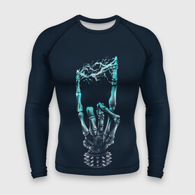Мужской рашгард 3D с принтом Rock ,  |  | bone | bones | dead | death | electro | music | rock | skeleton | е | еее | кости | кость | молния | музыка | рок | роцк | рука | скелет | электричество | электро