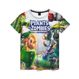 Женская футболка 3D с принтом Plants vs Zombies. , 100% полиэфир ( синтетическое хлопкоподобное полотно) | прямой крой, круглый вырез горловины, длина до линии бедер | plants vs zombies | pvz | зомби | игра | растения | растения против зомби
