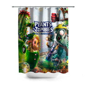 Штора 3D для ванной с принтом Plants vs Zombies. , 100% полиэстер | плотность материала — 100 г/м2. Стандартный размер — 146 см х 180 см. По верхнему краю — пластиковые люверсы для креплений. В комплекте 10 пластиковых колец | plants vs zombies | pvz | зомби | игра | растения | растения против зомби