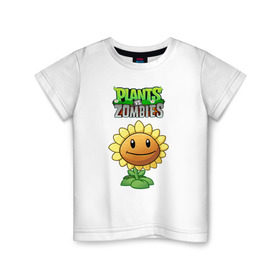 Детская футболка хлопок с принтом PLANTS VS ZOMBIES , 100% хлопок | круглый вырез горловины, полуприлегающий силуэт, длина до линии бедер | battle | plants | plants vs zombies | pvsz | vs | zombies | растения против зомби