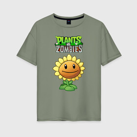 Женская футболка хлопок Oversize с принтом PLANTS VS ZOMBIES , 100% хлопок | свободный крой, круглый ворот, спущенный рукав, длина до линии бедер
 | battle | plants | plants vs zombies | pvsz | vs | zombies | растения против зомби