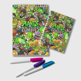 Блокнот с принтом PLANTS VS ZOMBIES , 100% бумага | 48 листов, плотность листов — 60 г/м2, плотность картонной обложки — 250 г/м2. Листы скреплены удобной пружинной спиралью. Цвет линий — светло-серый
 | battle | plants | plants vs zombies | pvsz | vs | zombies | растения против зомби