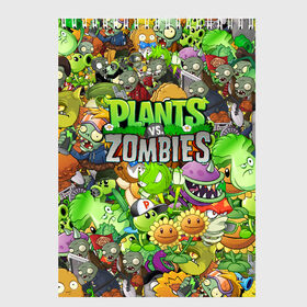 Скетчбук с принтом PLANTS VS ZOMBIES , 100% бумага
 | 48 листов, плотность листов — 100 г/м2, плотность картонной обложки — 250 г/м2. Листы скреплены сверху удобной пружинной спиралью | battle | plants | plants vs zombies | pvsz | vs | zombies | растения против зомби