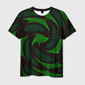 Мужская футболка 3D с принтом орнамент , 100% полиэфир | прямой крой, круглый вырез горловины, длина до линии бедер | зелёный | орнамент | спираль | черный