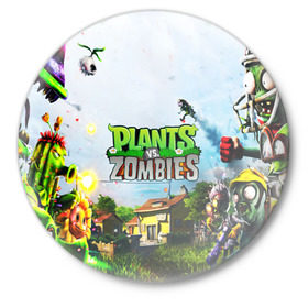 Значок с принтом PLANTS VS. ZOMBIES ,  металл | круглая форма, металлическая застежка в виде булавки | garden warfare | plants | plants vs. zombies | plants vs. zombies: garden warfare | popcap | zombies | кактус | картошка | подсолнух | растения против зомби | сад