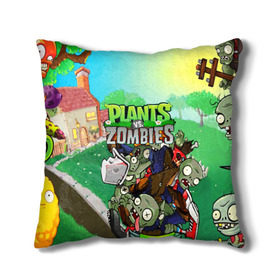 Подушка 3D с принтом PLANTS VS. ZOMBIES , наволочка – 100% полиэстер, наполнитель – холлофайбер (легкий наполнитель, не вызывает аллергию). | состоит из подушки и наволочки. Наволочка на молнии, легко снимается для стирки | Тематика изображения на принте: garden warfare | plants | plants vs. zombies | plants vs. zombies: garden warfare | popcap | zombies | кактус | картошка | подсолнух | растения против зомби | сад