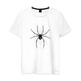 Мужская футболка хлопок с принтом Паук , 100% хлопок | прямой крой, круглый вырез горловины, длина до линии бедер, слегка спущенное плечо. | минимализм | паук | паутина | рисунок