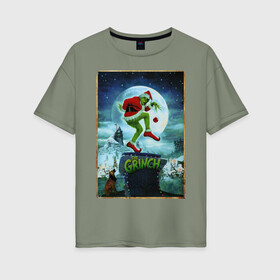 Женская футболка хлопок Oversize с принтом Гринч Похититель Рождества , 100% хлопок | свободный крой, круглый ворот, спущенный рукав, длина до линии бедер
 | grinch | новый год | рождество
