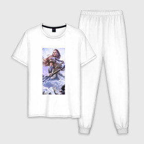 Мужская пижама хлопок с принтом Horizon Zero Dawn , 100% хлопок | брюки и футболка прямого кроя, без карманов, на брюках мягкая резинка на поясе и по низу штанин
 | horizon zero dawn | лук | персонаж | элой