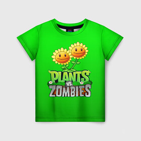 Детская футболка 3D с принтом PLANTS VS ZOMBIES , 100% гипоаллергенный полиэфир | прямой крой, круглый вырез горловины, длина до линии бедер, чуть спущенное плечо, ткань немного тянется | battle | plants | plants vs zombies | pvsz | vs | zombies | растения против зомби