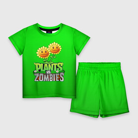 Детский костюм с шортами 3D с принтом PLANTS VS ZOMBIES ,  |  | Тематика изображения на принте: battle | plants | plants vs zombies | pvsz | vs | zombies | растения против зомби