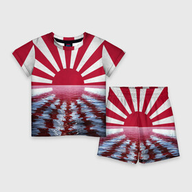 Детский костюм с шортами 3D с принтом Флаг Восходящего Солнца ,  |  | japan | боевое | вода | военное | восход | восходящее | закат | знамя | море | океан | рябь | солнце | япония
