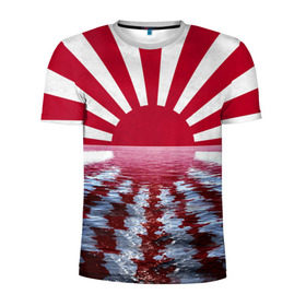 Мужская футболка 3D спортивная с принтом Флаг Восходящего Солнца , 100% полиэстер с улучшенными характеристиками | приталенный силуэт, круглая горловина, широкие плечи, сужается к линии бедра | japan | боевое | вода | военное | восход | восходящее | закат | знамя | море | океан | рябь | солнце | япония