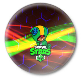 Значок с принтом BRAWL STARS LEON ,  металл | круглая форма, металлическая застежка в виде булавки | android | brawl stars | games | leon | mobile game | stars | игры | леон | мобильные игры