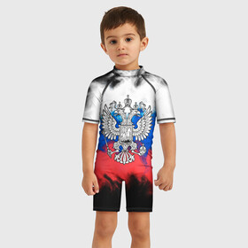 Детский купальный костюм 3D с принтом RUSSIA 2019 , Полиэстер 85%, Спандекс 15% | застежка на молнии на спине | russia | russia sport | россия спорт | русский | спорт | триколор | флаг | я русский