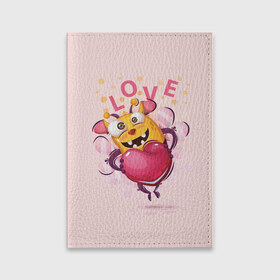 Обложка для паспорта матовая кожа с принтом LOVE , натуральная матовая кожа | размер 19,3 х 13,7 см; прозрачные пластиковые крепления | bee | bright | cool | funny | heart | веселый | забавный | прикольный | пчелка | сердце | яркий