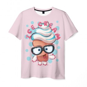 Мужская футболка 3D с принтом ICE CREAM , 100% полиэфир | прямой крой, круглый вырез горловины, длина до линии бедер | Тематика изображения на принте: bright | funny | ice cream | sweet | веселый | мороженое | очки | прикольный | сладкое | яркий забавный