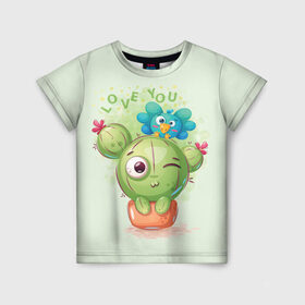 Детская футболка 3D с принтом LOVE YOU , 100% гипоаллергенный полиэфир | прямой крой, круглый вырез горловины, длина до линии бедер, чуть спущенное плечо, ткань немного тянется | bird | bright | cactus | fun | funny | веселый | кактус | прикольный | птичка | яркий забавный