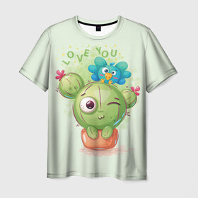 Мужская футболка 3D с принтом LOVE YOU , 100% полиэфир | прямой крой, круглый вырез горловины, длина до линии бедер | bird | bright | cactus | fun | funny | веселый | кактус | прикольный | птичка | яркий забавный