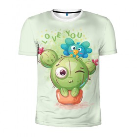 Мужская футболка 3D спортивная с принтом LOVE YOU , 100% полиэстер с улучшенными характеристиками | приталенный силуэт, круглая горловина, широкие плечи, сужается к линии бедра | bird | bright | cactus | fun | funny | веселый | кактус | прикольный | птичка | яркий забавный