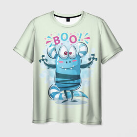 Мужская футболка 3D с принтом BOO , 100% полиэфир | прямой крой, круглый вырез горловины, длина до линии бедер | bright | cute monsters | fun | funny | веселый | милый монстрик | прикольный | яркий забавный