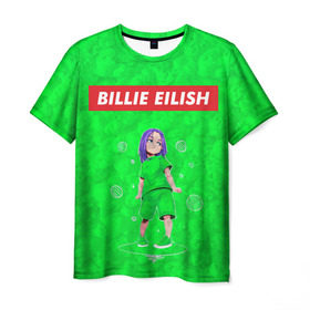 Мужская футболка 3D с принтом BILLIE EILISH GREEN , 100% полиэфир | прямой крой, круглый вырез горловины, длина до линии бедер | bad guy | billie | eilish | ocean eyes | айлиш | билли | девушка | певица | эйлиш