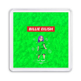 Магнит 55*55 с принтом BILLIE EILISH GREEN , Пластик | Размер: 65*65 мм; Размер печати: 55*55 мм | bad guy | billie | eilish | ocean eyes | айлиш | билли | девушка | певица | эйлиш