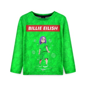 Детский лонгслив 3D с принтом BILLIE EILISH GREEN , 100% полиэстер | длинные рукава, круглый вырез горловины, полуприлегающий силуэт
 | bad guy | billie | eilish | ocean eyes | айлиш | билли | девушка | певица | эйлиш