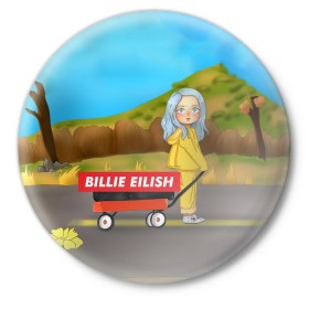 Значок с принтом BILLIE EILISH ,  металл | круглая форма, металлическая застежка в виде булавки | bad guy | billie | eilish | ocean eyes | айлиш | билли | девушка | певица | эйлиш