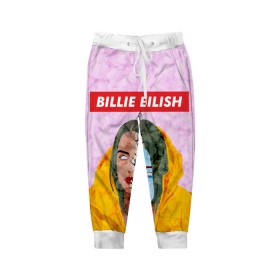 Детские брюки 3D с принтом BILLIE EILISH , 100% полиэстер | манжеты по низу, эластичный пояс регулируется шнурком, по бокам два кармана без застежек, внутренняя часть кармана из мелкой сетки | bad guy | billie | eilish | ocean eyes | айлиш | билли | девушка | певица | эйлиш