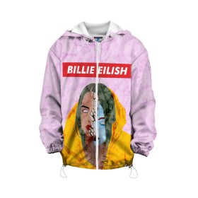 Детская куртка 3D с принтом BILLIE EILISH , 100% полиэстер | застежка — молния, подол и капюшон оформлены резинкой с фиксаторами, по бокам — два кармана без застежек, один потайной карман на груди, плотность верхнего слоя — 90 г/м2; плотность флисового подклада — 260 г/м2 | Тематика изображения на принте: bad guy | billie | eilish | ocean eyes | айлиш | билли | девушка | певица | эйлиш