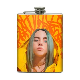 Фляга с принтом BILLIE EILISH , металлический корпус | емкость 0,22 л, размер 125 х 94 мм. Виниловая наклейка запечатывается полностью | Тематика изображения на принте: bad guy | billie | eilish | ocean eyes | айлиш | билли | девушка | певица | эйлиш