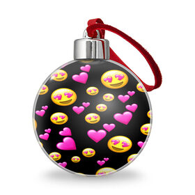 Ёлочный шар с принтом ВЛЮБЛЕННЫЕ СМАЙЛИКИ , Пластик | Диаметр: 77 мм | emoji | настроение | позитив | смайлики | смайлы | стикеры | текстура смайл | улыбки | фон смайл | эмодзи