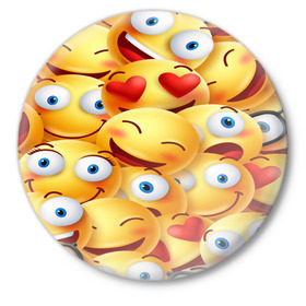 Значок с принтом emoji ,  металл | круглая форма, металлическая застежка в виде булавки | Тематика изображения на принте: emoji | настроение | позитив | смайлики | смайлы | стикеры | текстура смайл | улыбки | фон смайл | эмодзи