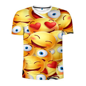 Мужская футболка 3D спортивная с принтом emoji , 100% полиэстер с улучшенными характеристиками | приталенный силуэт, круглая горловина, широкие плечи, сужается к линии бедра | emoji | настроение | позитив | смайлики | смайлы | стикеры | текстура смайл | улыбки | фон смайл | эмодзи