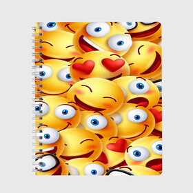 Тетрадь с принтом emoji , 100% бумага | 48 листов, плотность листов — 60 г/м2, плотность картонной обложки — 250 г/м2. Листы скреплены сбоку удобной пружинной спиралью. Уголки страниц и обложки скругленные. Цвет линий — светло-серый
 | emoji | настроение | позитив | смайлики | смайлы | стикеры | текстура смайл | улыбки | фон смайл | эмодзи