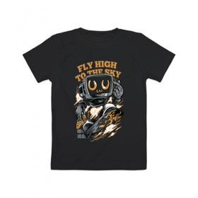 Детская футболка хлопок с принтом fly high to the sky , 100% хлопок | круглый вырез горловины, полуприлегающий силуэт, длина до линии бедер | иероглифы | пица | скейт | японские символы