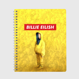 Тетрадь с принтом BILLIE EILISH Yellow , 100% бумага | 48 листов, плотность листов — 60 г/м2, плотность картонной обложки — 250 г/м2. Листы скреплены сбоку удобной пружинной спиралью. Уголки страниц и обложки скругленные. Цвет линий — светло-серый
 | Тематика изображения на принте: 