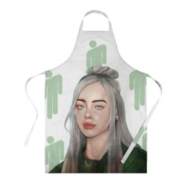 Фартук 3D с принтом BILLIE EILISH , 100% полиэстер | общий размер — 65 х 85 см, ширина нагрудника — 26 см, горловина — 53 см, длина завязок — 54 см, общий обхват в поясе — 173 см. Принт на завязках и на горловине наносится с двух сторон, на основной части фартука — только с внешней стороны | bad guy | billie | eilish | ocean eyes | айлиш | билли | девушка | певица | эйлиш