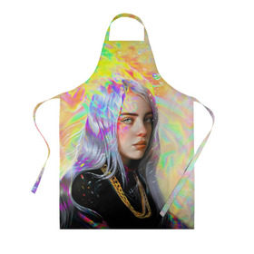 Фартук 3D с принтом BILLIE EILISH , 100% полиэстер | общий размер — 65 х 85 см, ширина нагрудника — 26 см, горловина — 53 см, длина завязок — 54 см, общий обхват в поясе — 173 см. Принт на завязках и на горловине наносится с двух сторон, на основной части фартука — только с внешней стороны | bad guy | billie | eilish | ocean eyes | айлиш | билли | девушка | певица | эйлиш