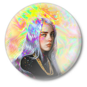 Значок с принтом BILLIE EILISH ,  металл | круглая форма, металлическая застежка в виде булавки | bad guy | billie | eilish | ocean eyes | айлиш | билли | девушка | певица | эйлиш